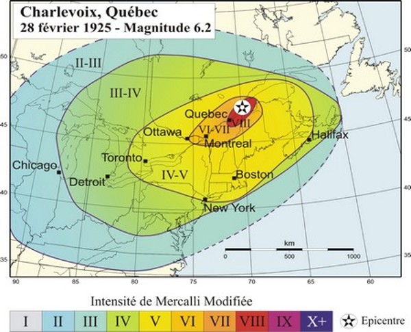 Carte des isoseistes pour Charlevoix Carte des isoséistes