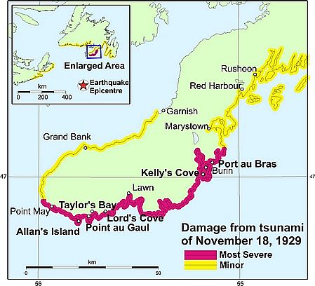 Detail map of damage to the Burin peninsula Detail map of damage to the Burin peninsula