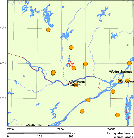Map of historical earthquakes magnitude 5.0 and larger.  Details in the data table below