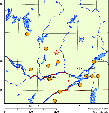 Map of historical earthquakes magnitude 5.0 and larger.  Details in the data table below