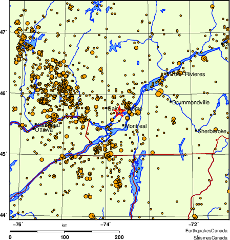 carte des des séismes de magnitude 2,0 et plus depuis 2000