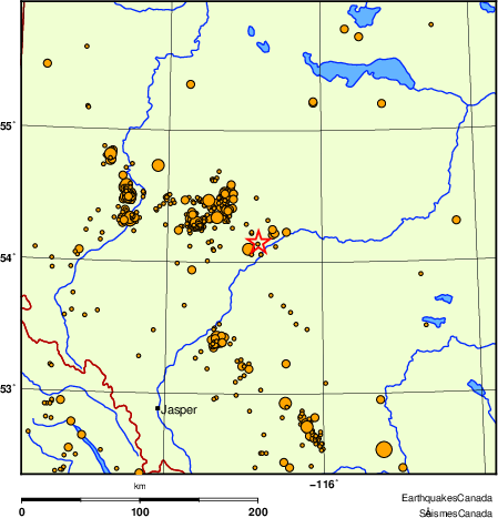 carte des des séismes de magnitude 2,0 et plus depuis 2000