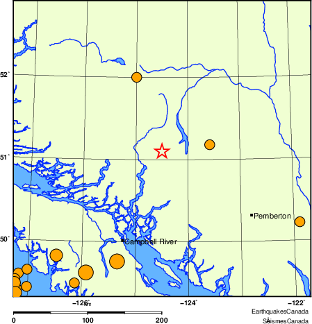 carte des séismes historiques de magnitude 5,0 et plus.  Détails dans le tableau de données ci-dessous