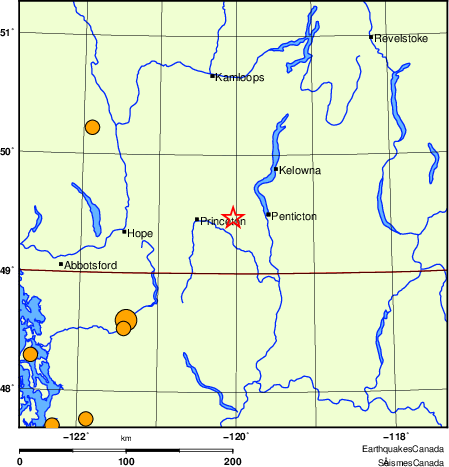 Map of historical earthquakes magnitude 5.0 and larger.  Details in the data table below
