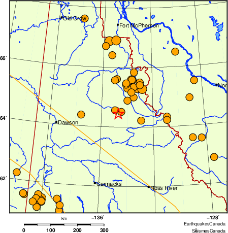 Map of historical earthquakes magnitude 5.0 and larger.  Details in the data table below