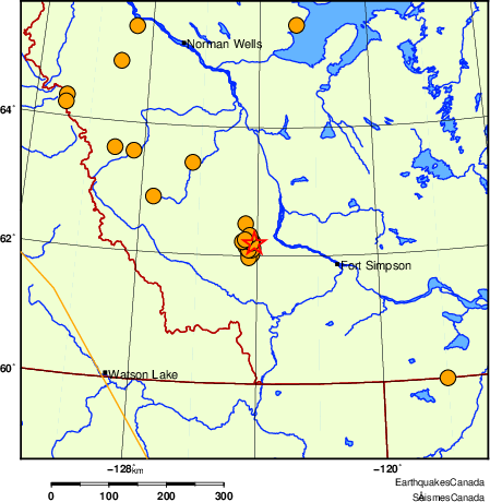 Map of historical earthquakes magnitude 5.0 and larger.  Details in the data table below