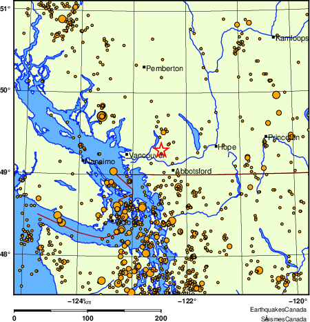 carte des des séismes de magnitude 2,0 et plus depuis 2000