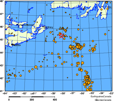 carte des des séismes de magnitude 2,0 et plus depuis 2000