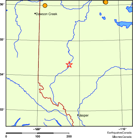 Map of historical earthquakes magnitude 5.0 and larger.  Details in the data table below