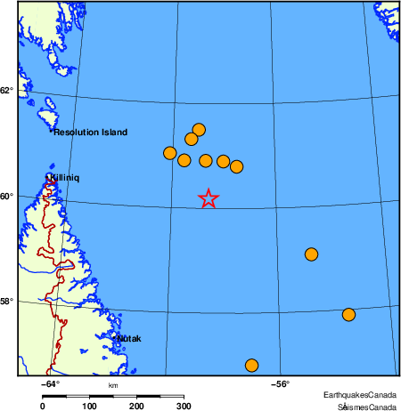 Map of historical earthquakes magnitude 5.0 and larger.  Details in the data table below