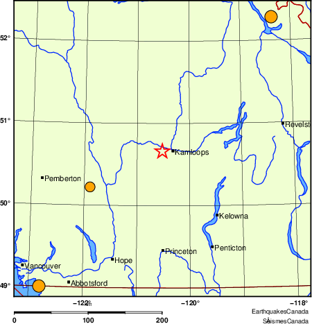 Map of historical earthquakes magnitude 5.0 and larger.  Details in the data table below