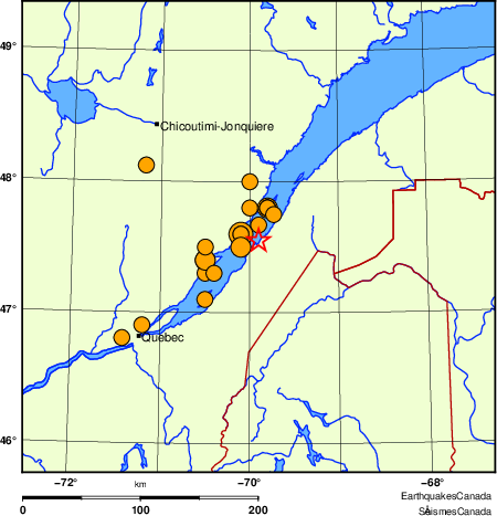 Map of historical earthquakes magnitude 5.0 and larger.  Details in the data table below