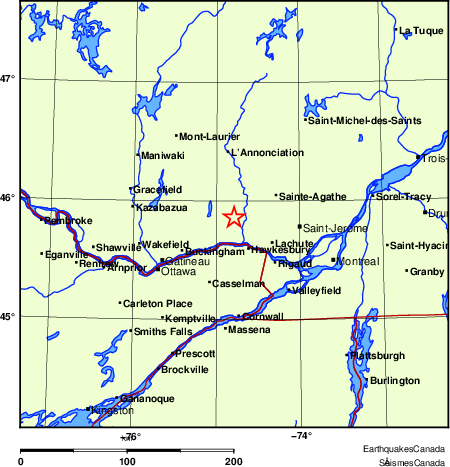 carte des endroits pr&egrave;s de l'&eacute;picentre