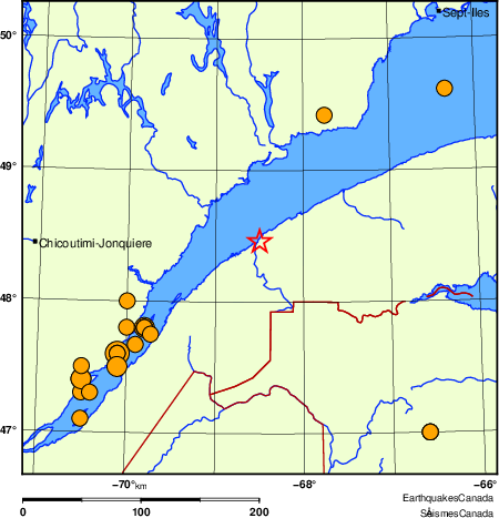 Map of historical earthquakes magnitude 5.0 and larger. Details in the data table below