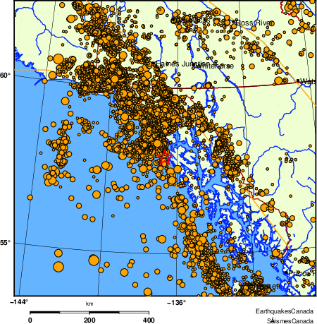 carte des des s&eacute;ismes de magnitude 2,0 et plus depuis 2000