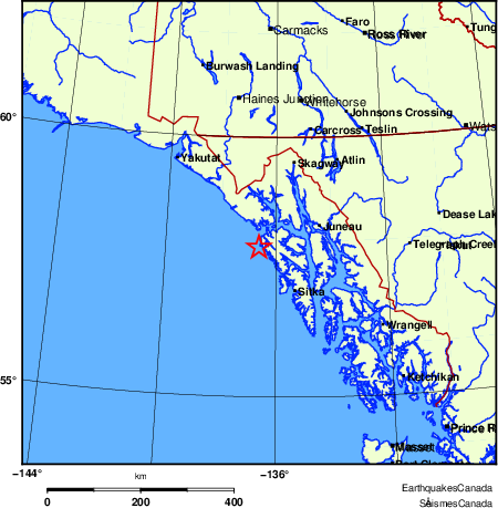 carte des endroits pr&egrave;s de l'&eacute;picentre