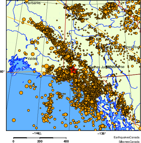 carte des des séismes de magnitude 2,0 et plus depuis 2000