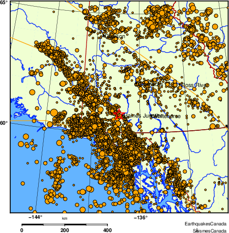 carte des des s&eacute;ismes de magnitude 2,0 et plus depuis 2000