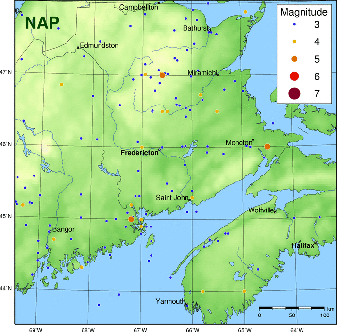 The Northern Appalachians (NAN) region Map of historic events in the Northern Appalacians Seismic Zone
