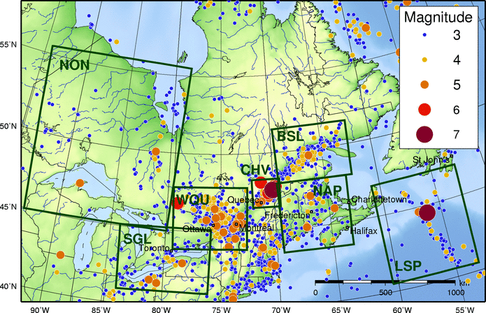 Seismic zones in southeast canada Zones sismiques du sud-est du Canada